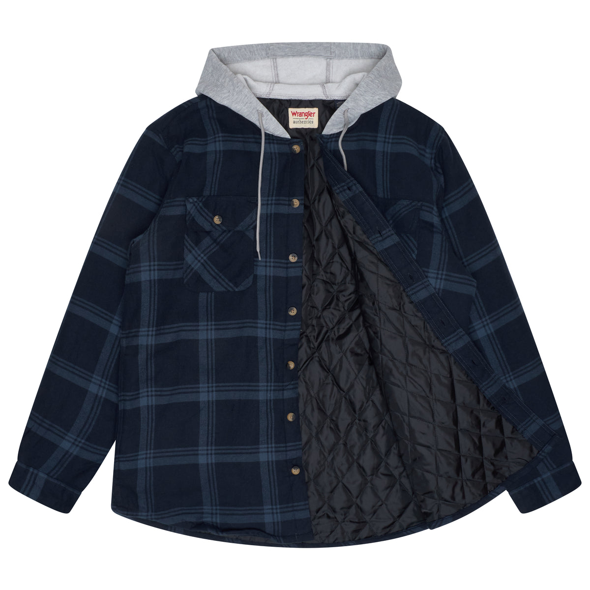 Shirt Jacket Wrangler Protector Mens Jacket WRANGLER MENS ANDREW WOOL SHIRT JACKET WITH DETACHABLE HOOD (NAVY/RED)