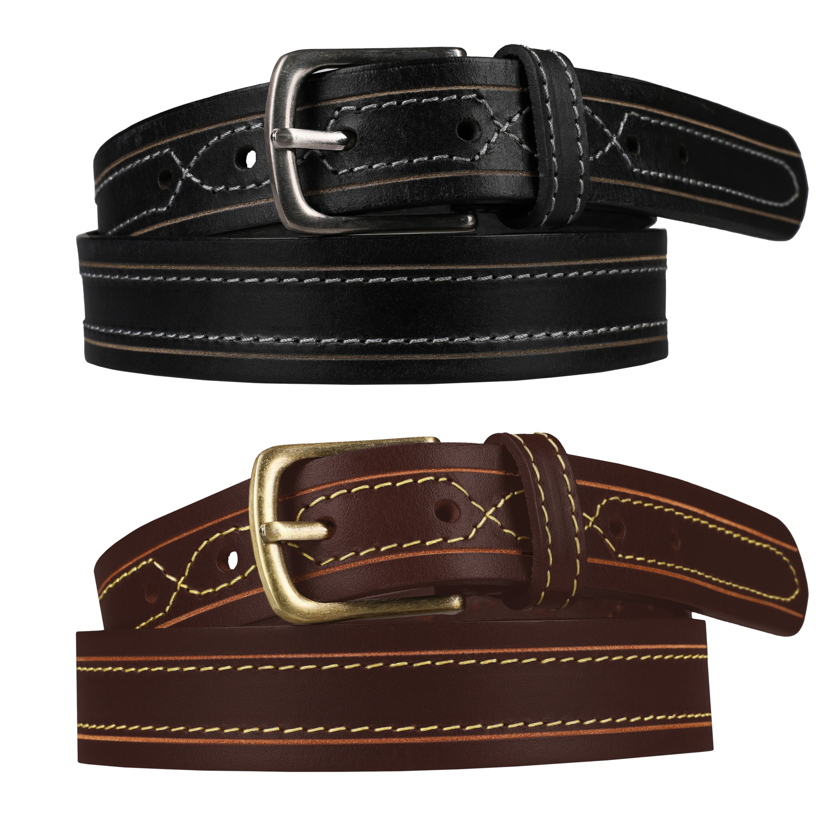 Outback 1.25" Wide Contrast Stitch Full Grain Leather Belt