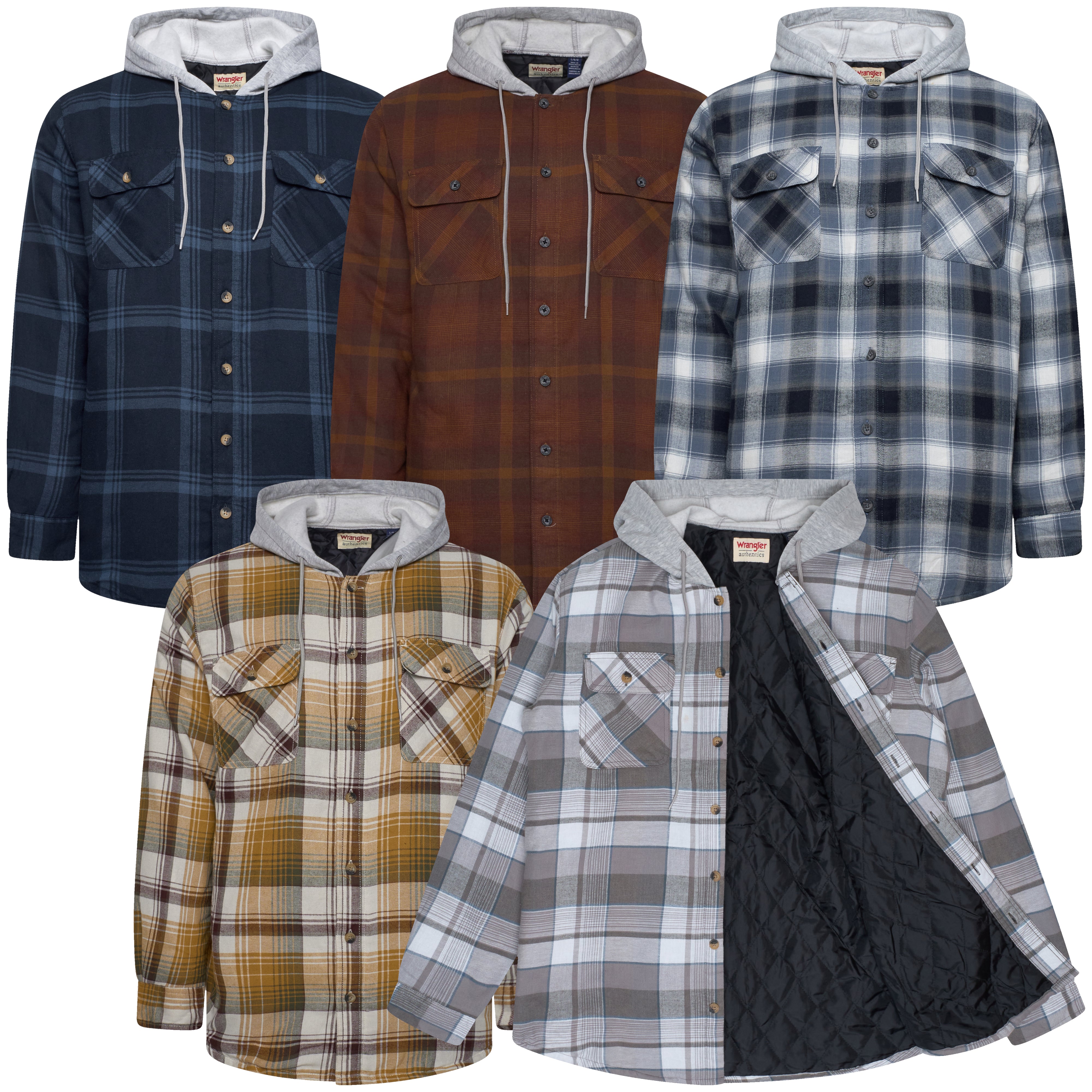 Wrangler Hooded Plaid Shirt Jacket Padded Winter Shacket Overshirt