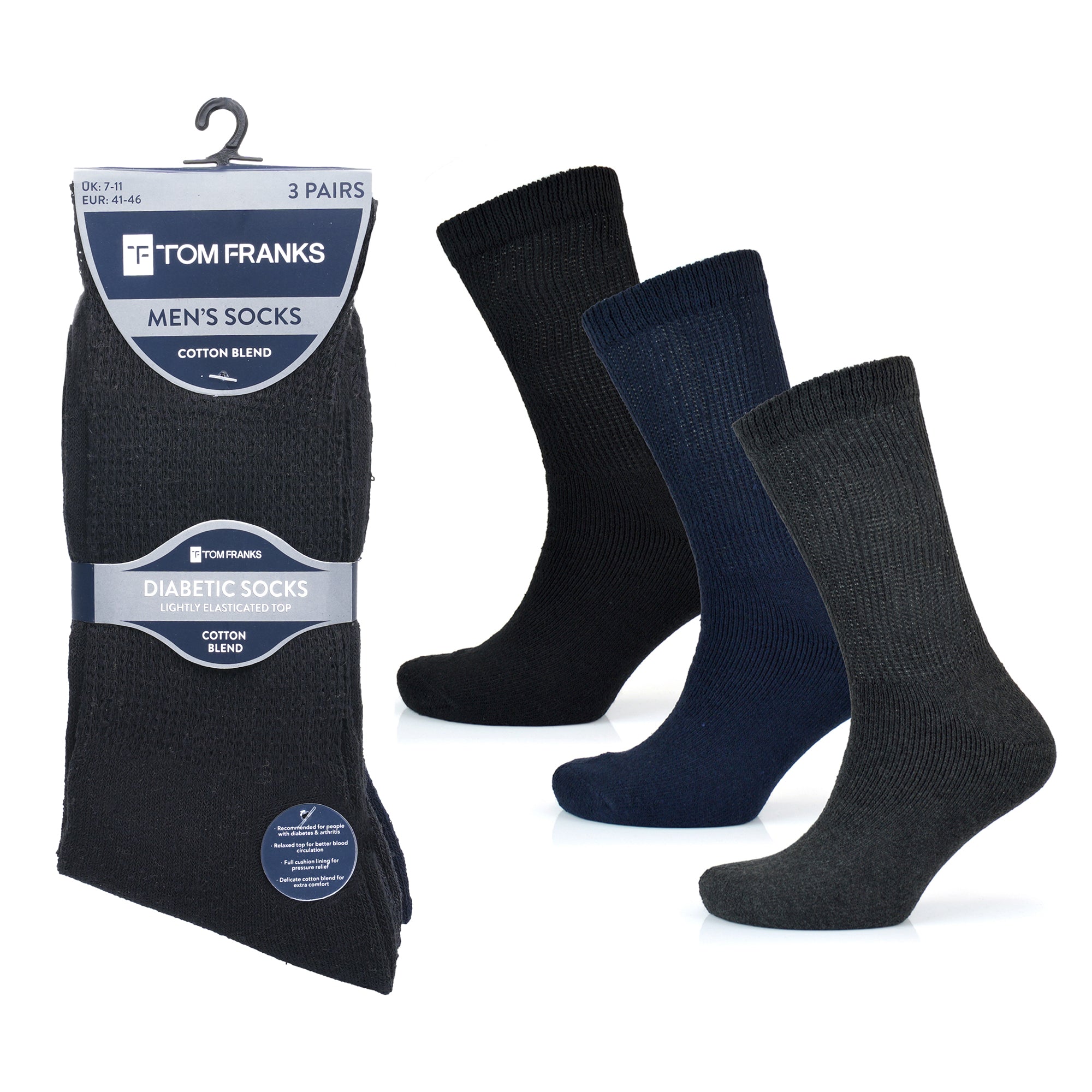 Men’s Diabetic Ankle Quarter Crew Socks (3-12 Pairs) | Cotton Blend | Loose Fit Top | Circulatory & Neuropathy Support